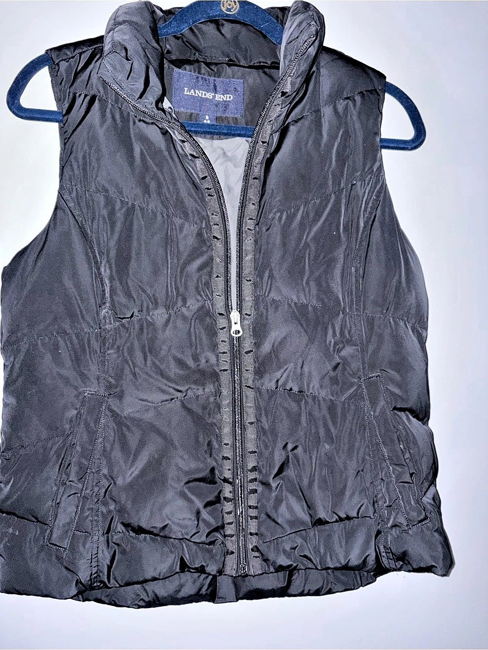 Lands' End Hooded Puffer Vest Black Size Small